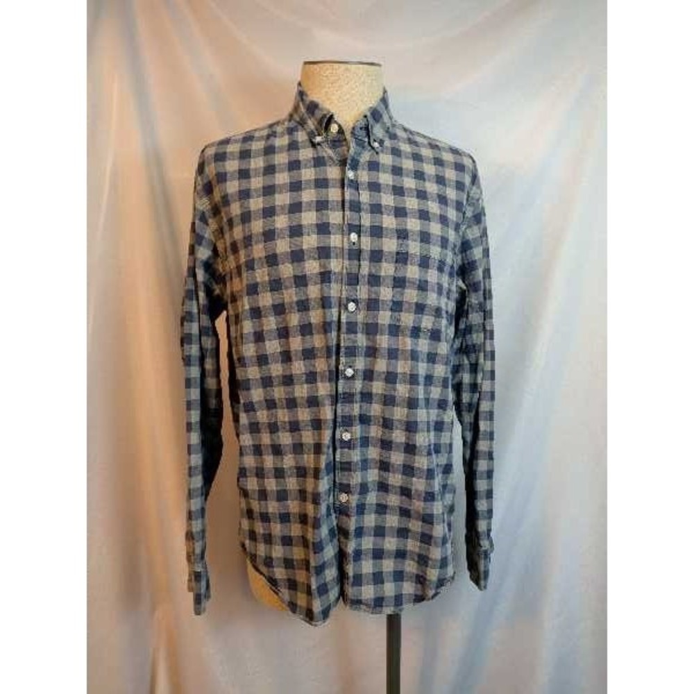 J. Crew Mercantile Plaid Button Down Shirt Men's XL Blue Tan Long Sleeve Flex